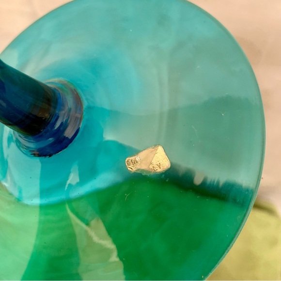 Vintage 12" EMPOLI Italian BLUE Turquoise Art GLASS Compote VASE Mid-Century - Picture 9 of 9